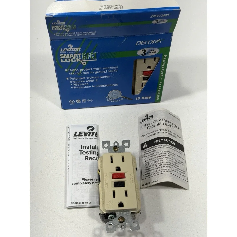 NEW Lot of 3 Leviton Smartlock GFCI 15 Amp 125-Volt Almond Outlet R01-18599-I
